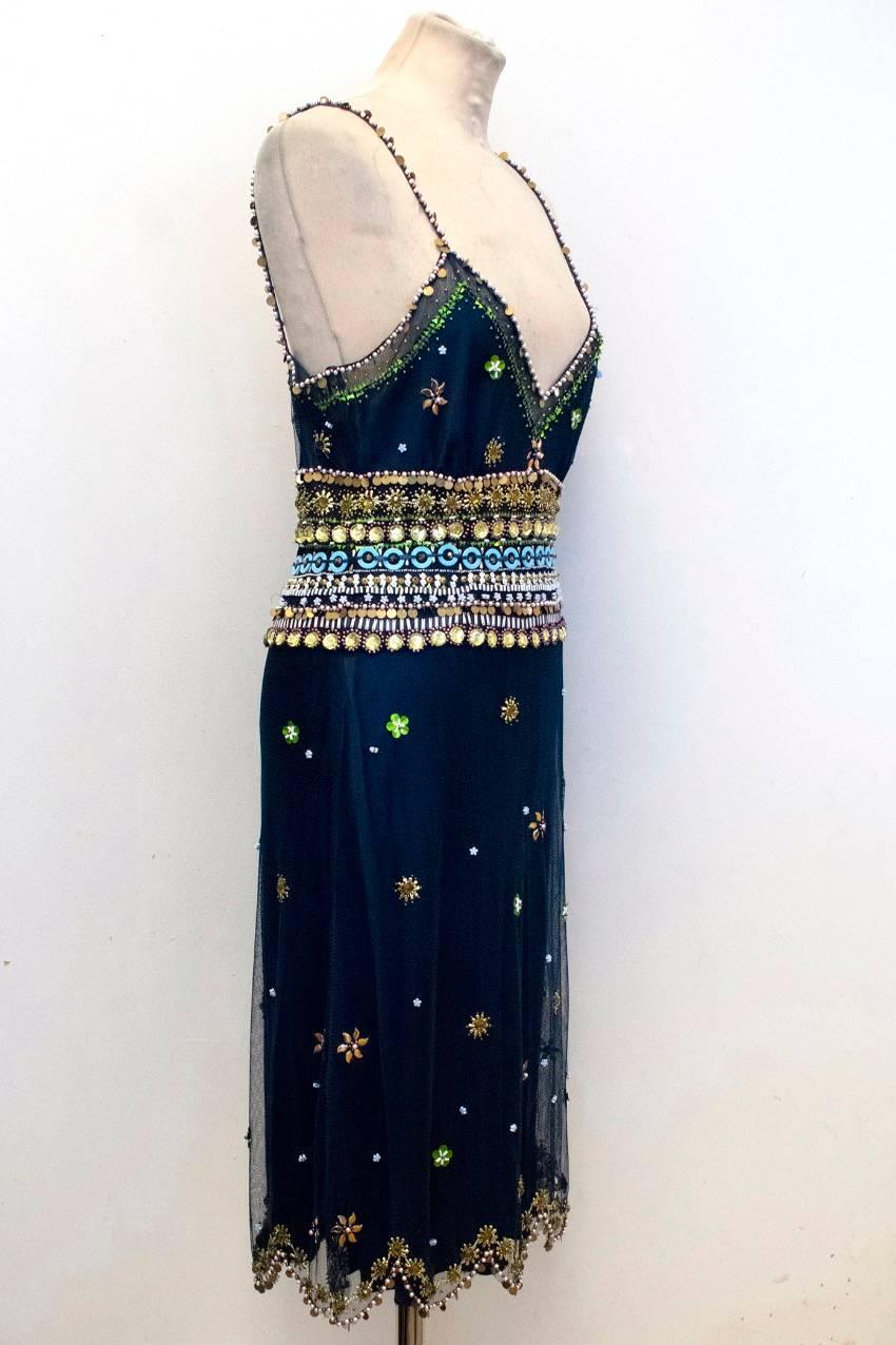 Jenny Packham Navy Blue Beaded Mini Dress  In Good Condition For Sale In London, GB