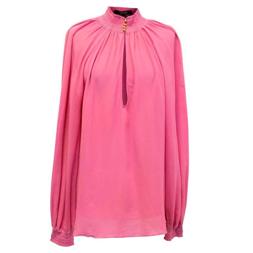 Gucci Pink Funnel Neck Blouse For Sale