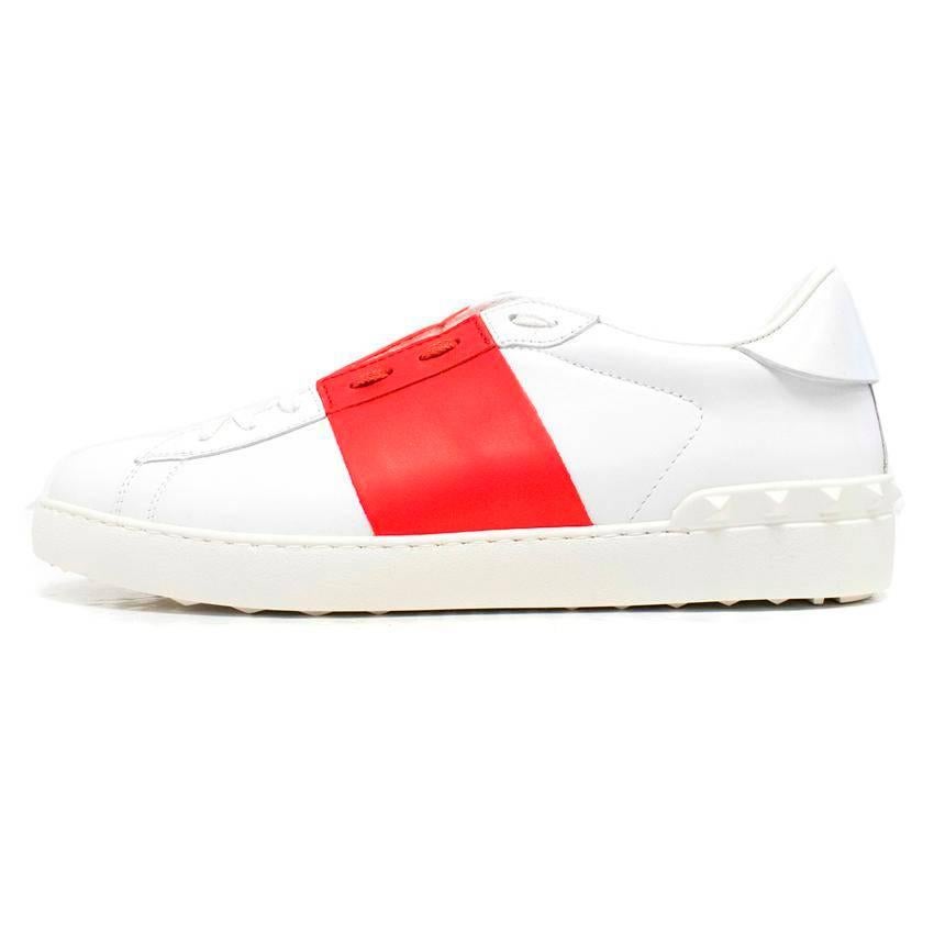 Valentino Men's White Rockstud Trainers with Red Band  For Sale 2