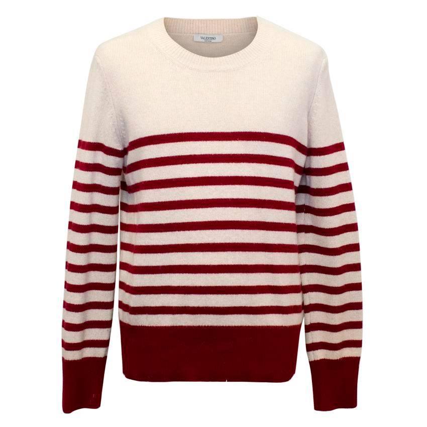 Valentino Men's Cashmere and Wool Blend Burgundy Striped Jumper  For Sale