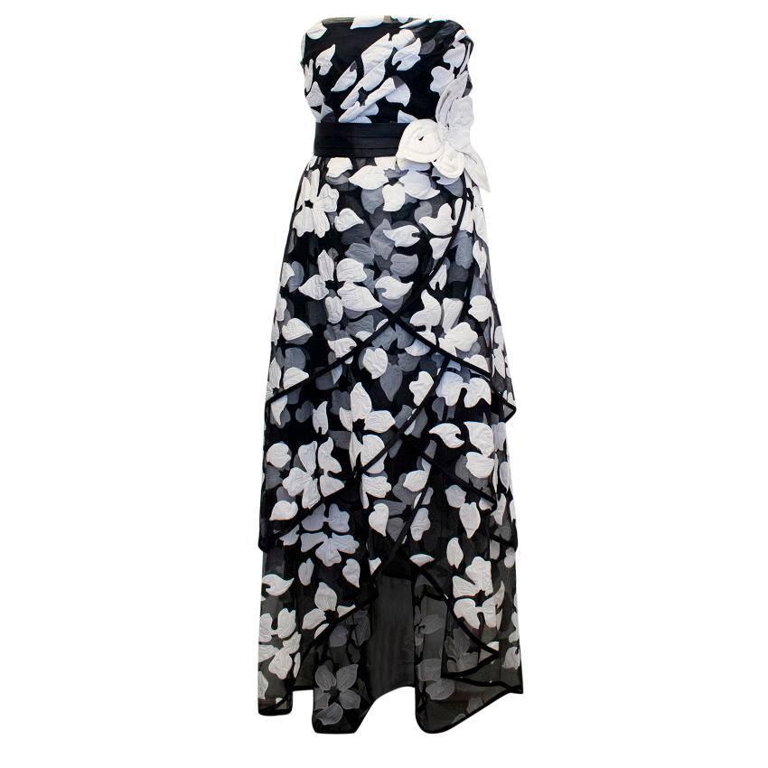 Marc Jacobs Black and White Gown with Applique Flowers  For Sale