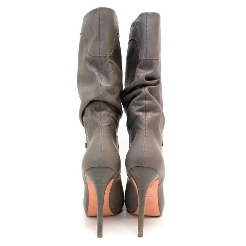 Gray Alexander McQueen Grey Leather Heeled Boots For Sale