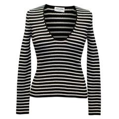 Saint Laurent Black and Silver Striped Sparkly Deep Plunge Top 11