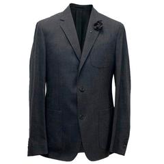 Lanvin Men's Dark Grey Blazer with Flower Pin 5