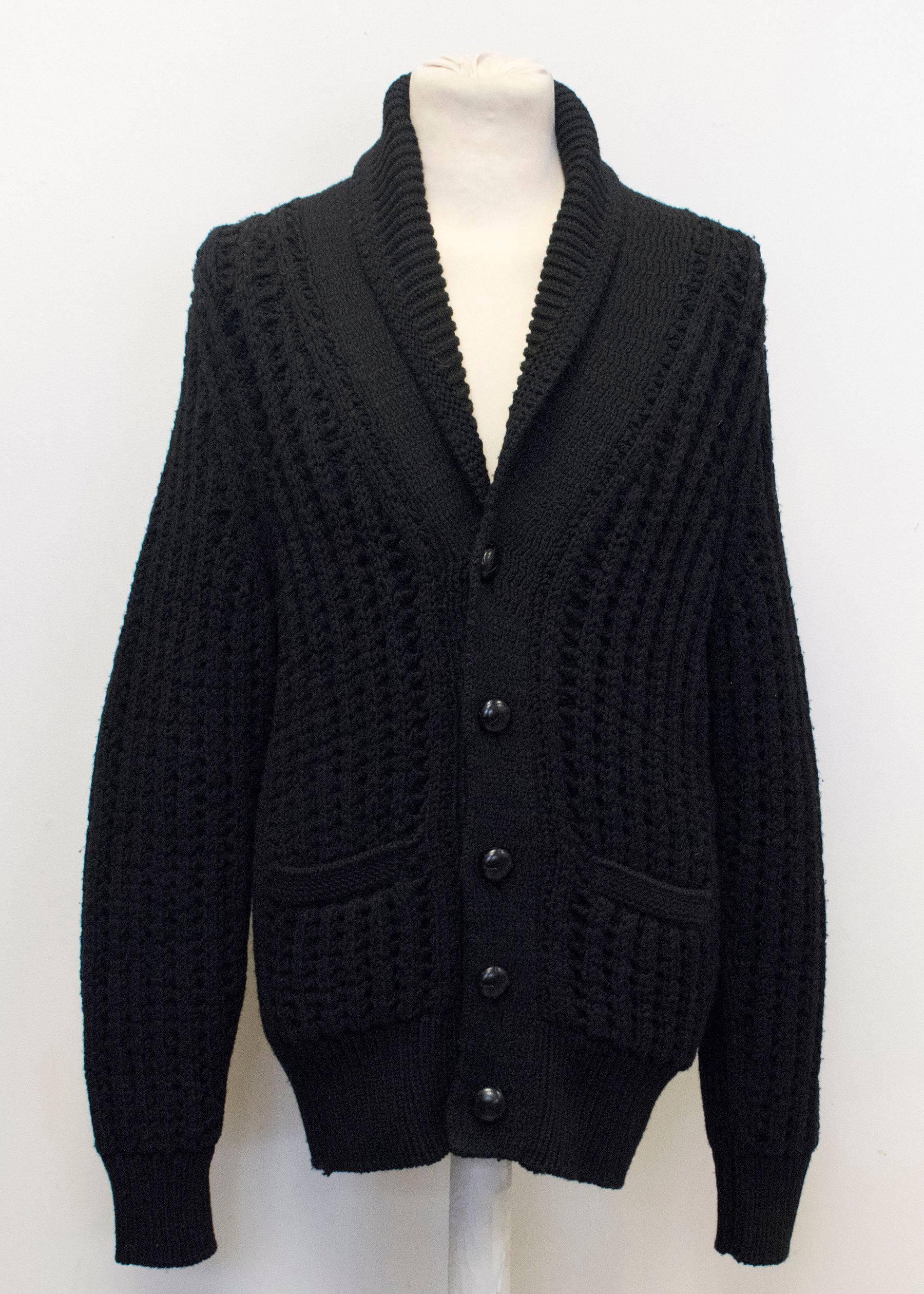 Tom Ford Men's Chunky Black Cable Knit Cardigan For Sale 3