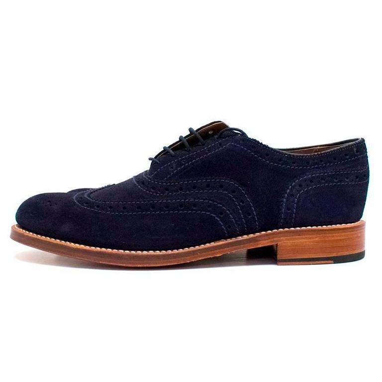 Grenson Men's Navy Suede Brogues with Stitching For Sale at 1stdibs
