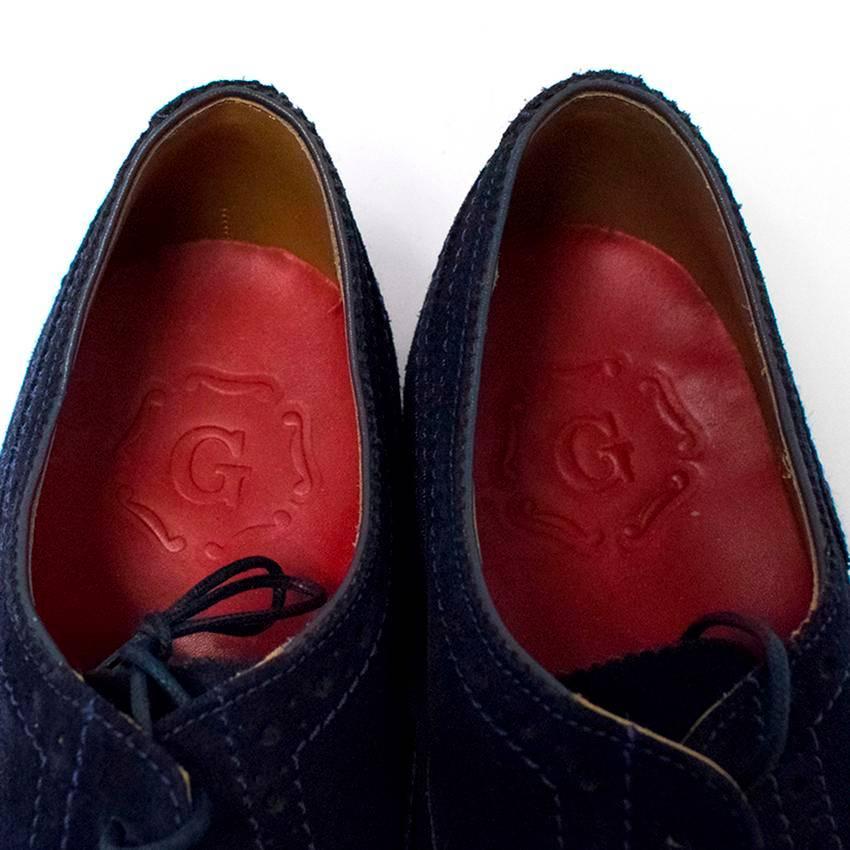 Black Grenson Men's Navy Suede Brogues with Stitching  For Sale