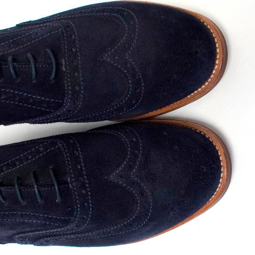 Grenson Men's Navy Suede Brogues with Stitching  In New Condition For Sale In London, GB