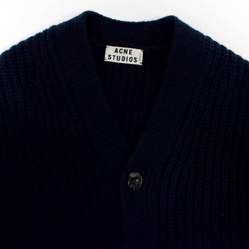 Acne Men's Navy Cable Knitted Cardigan  In New Condition For Sale In London, GB