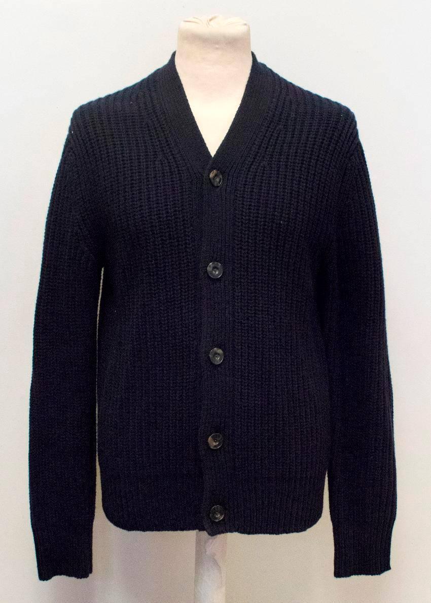 Acne Men's Navy Cable Knitted Cardigan  For Sale 2