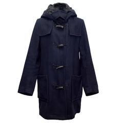 Givenchy Men's Navy Duffle Coat with Hood and Toggle Buttons