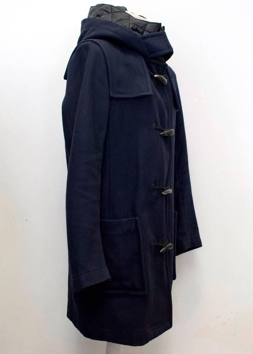 Givenchy Men's Navy Duffle Coat with Hood and Toggle Buttons For Sale 2