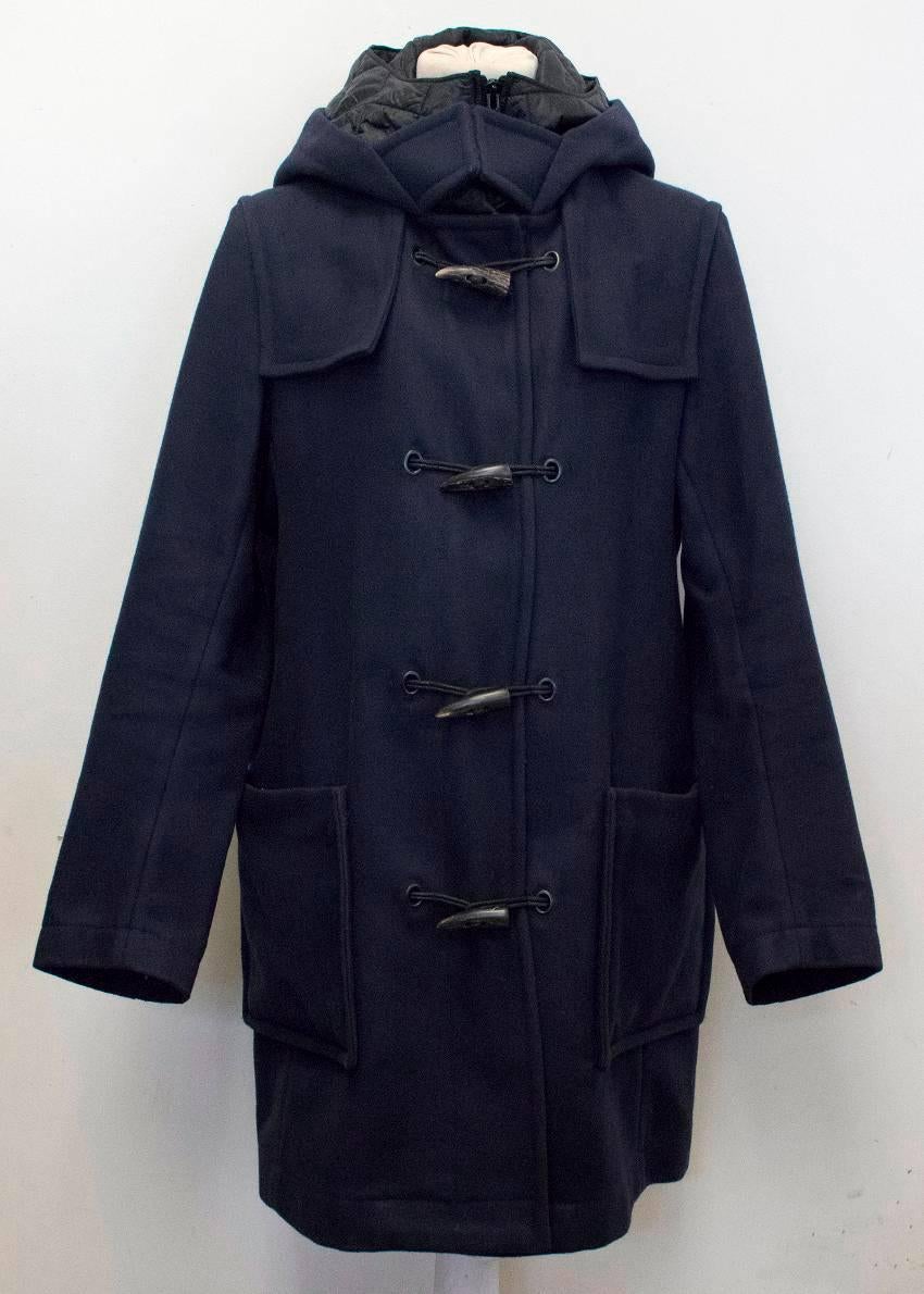 Givenchy Men's Navy Duffle Coat with Hood and Toggle Buttons For Sale 3