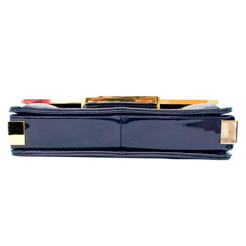 Black Lanvin Navy Patent Leather Shoulder Bag with Gold Hardware  For Sale