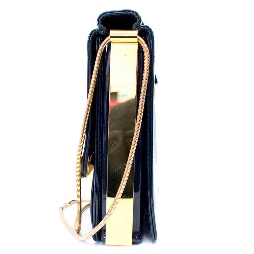 Lanvin Navy Patent Leather Shoulder Bag with Gold Hardware  In Good Condition For Sale In London, GB