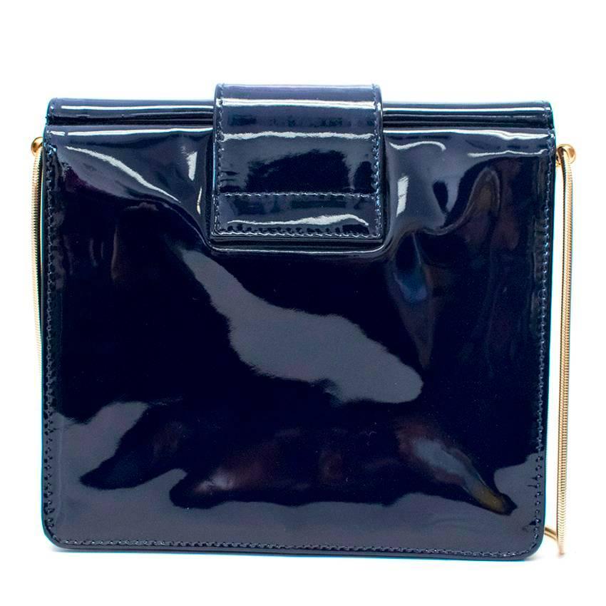 Lanvin Navy Patent Leather Shoulder Bag with Gold Hardware  For Sale 2