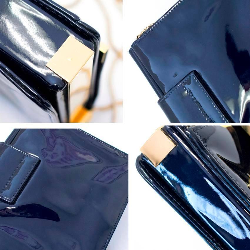 Lanvin Navy Patent Leather Shoulder Bag with Gold Hardware  For Sale 3