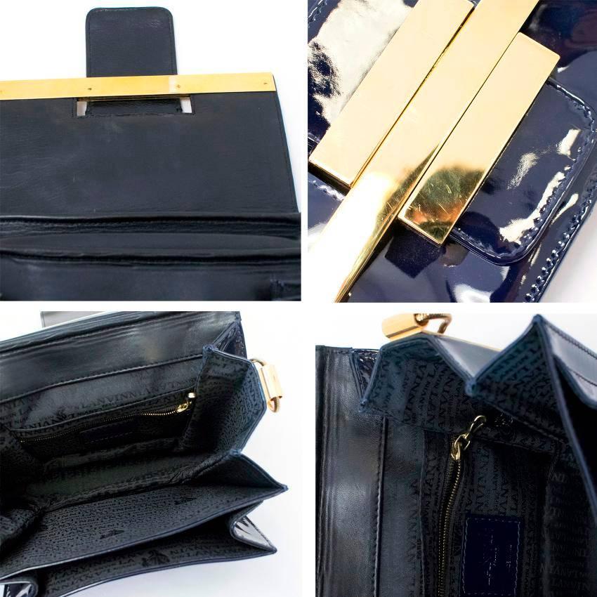 Lanvin Navy Patent Leather Shoulder Bag with Gold Hardware  For Sale 4