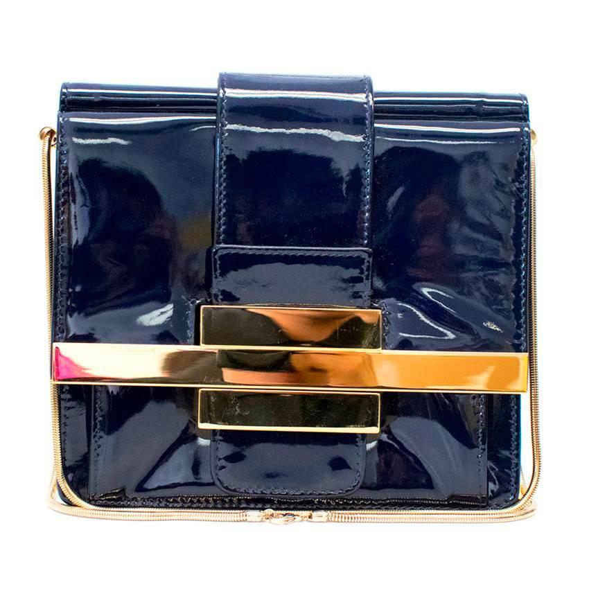 Lanvin Navy Patent Leather Shoulder Bag with Gold Hardware  For Sale 5