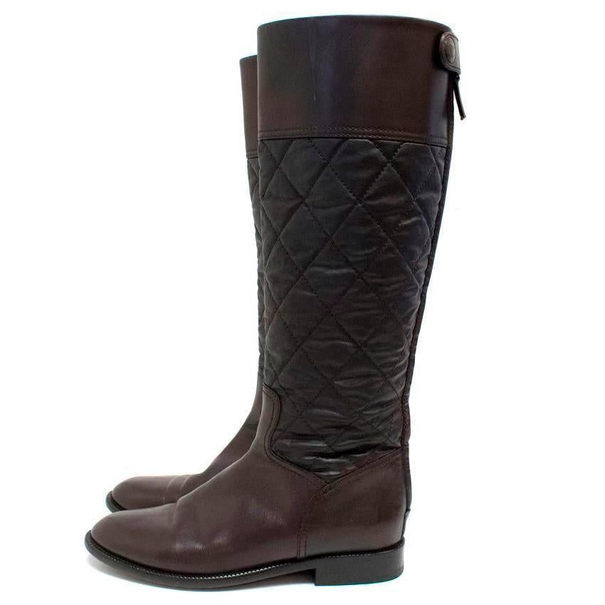 Women's Chanel Brown Leather Quilted Long Boots  For Sale