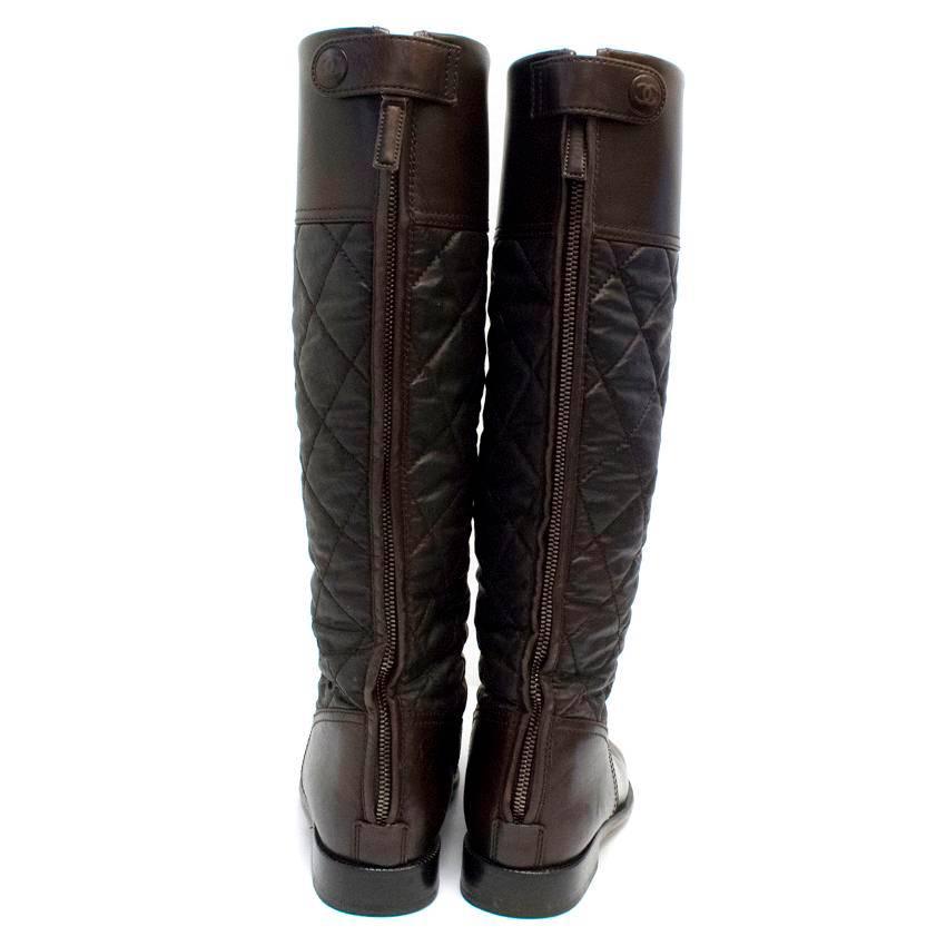 Chanel Brown Leather Quilted Long Boots  For Sale 1