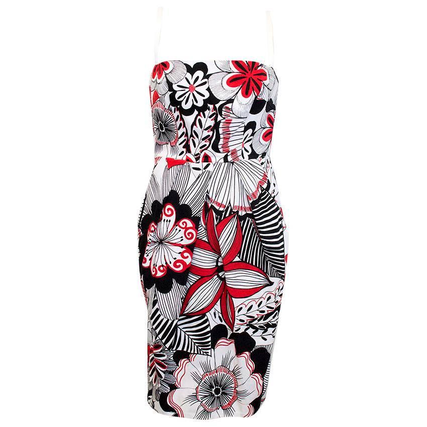 Dolce & Gabbana White, Black and Red Floral Print Dres For Sale