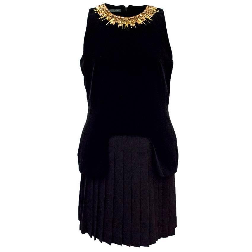 Alexander McQueen Velvet and Wool Black Dress with Embellishment For Sale
