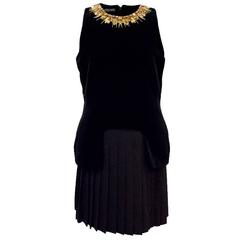 Alexander McQueen Velvet and Wool Black Dress with Embellishment