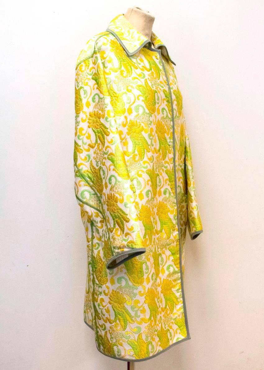Prada Yellow, Green & Gold Brocade Evening Coat In Excellent Condition For Sale In London, GB