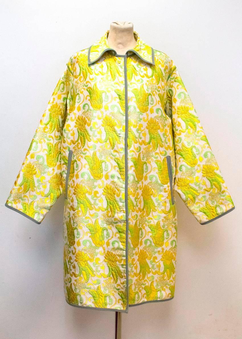 Prada Yellow, Green & Gold Brocade Evening Coat For Sale 2