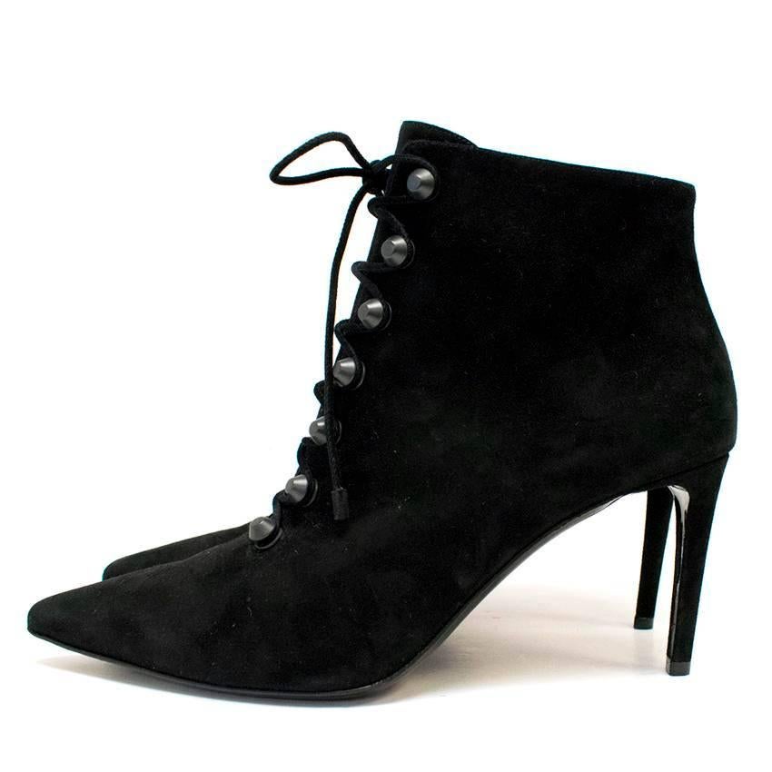 Balenciaga Black Suede Heeled Ankle Boots In New Condition For Sale In London, GB
