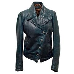Dolce & Gabbana Petrol Blue Leather Jacket