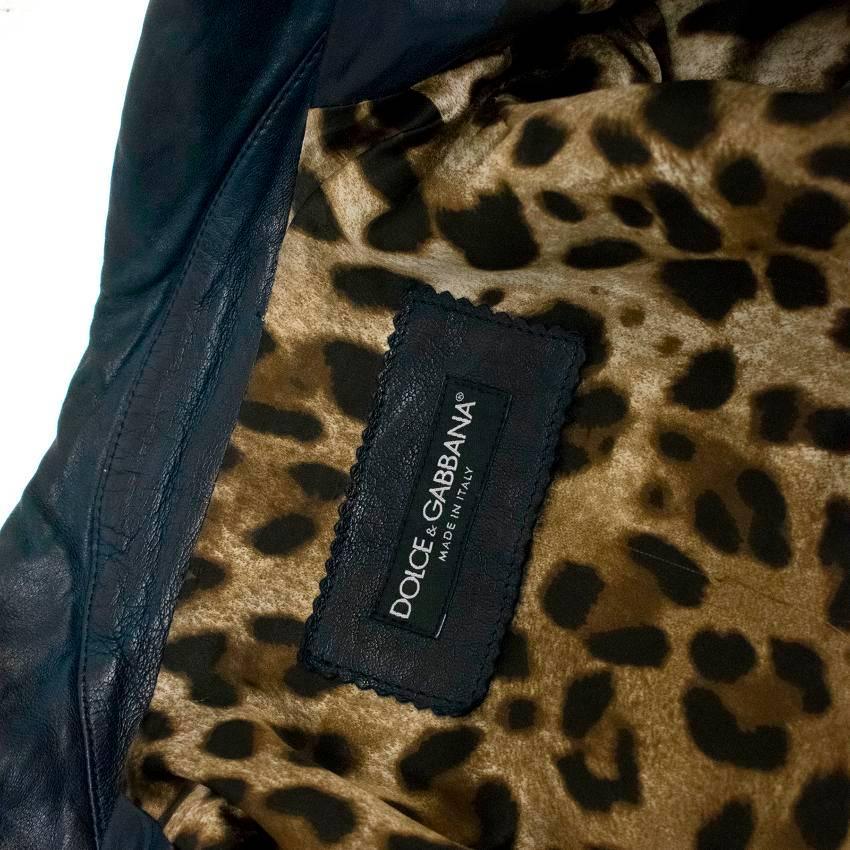 Black Dolce & Gabbana Petrol Blue Leather Jacket For Sale