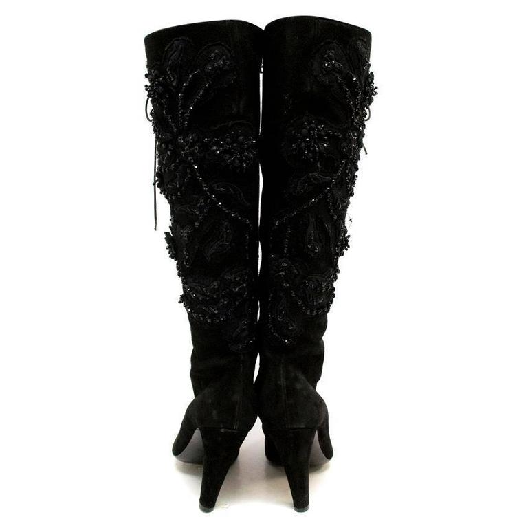 Prada Black Lace Up Knee High Boots With Beaded Embellishments For Sale ...