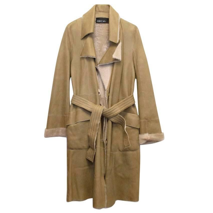 Marc Cain Beige Fur Lined Lambskin Coat  In New Condition For Sale In London, GB