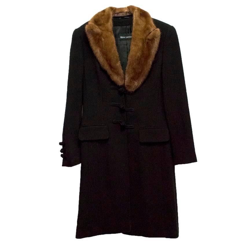  Rena Lange Long Black Wool Coat In New Condition For Sale In London, GB