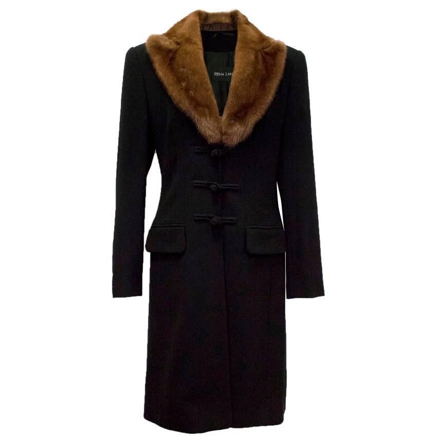  Rena Lange Long Black Wool Coat For Sale