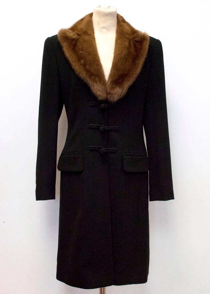  Rena Lange Long Black Wool Coat For Sale 6