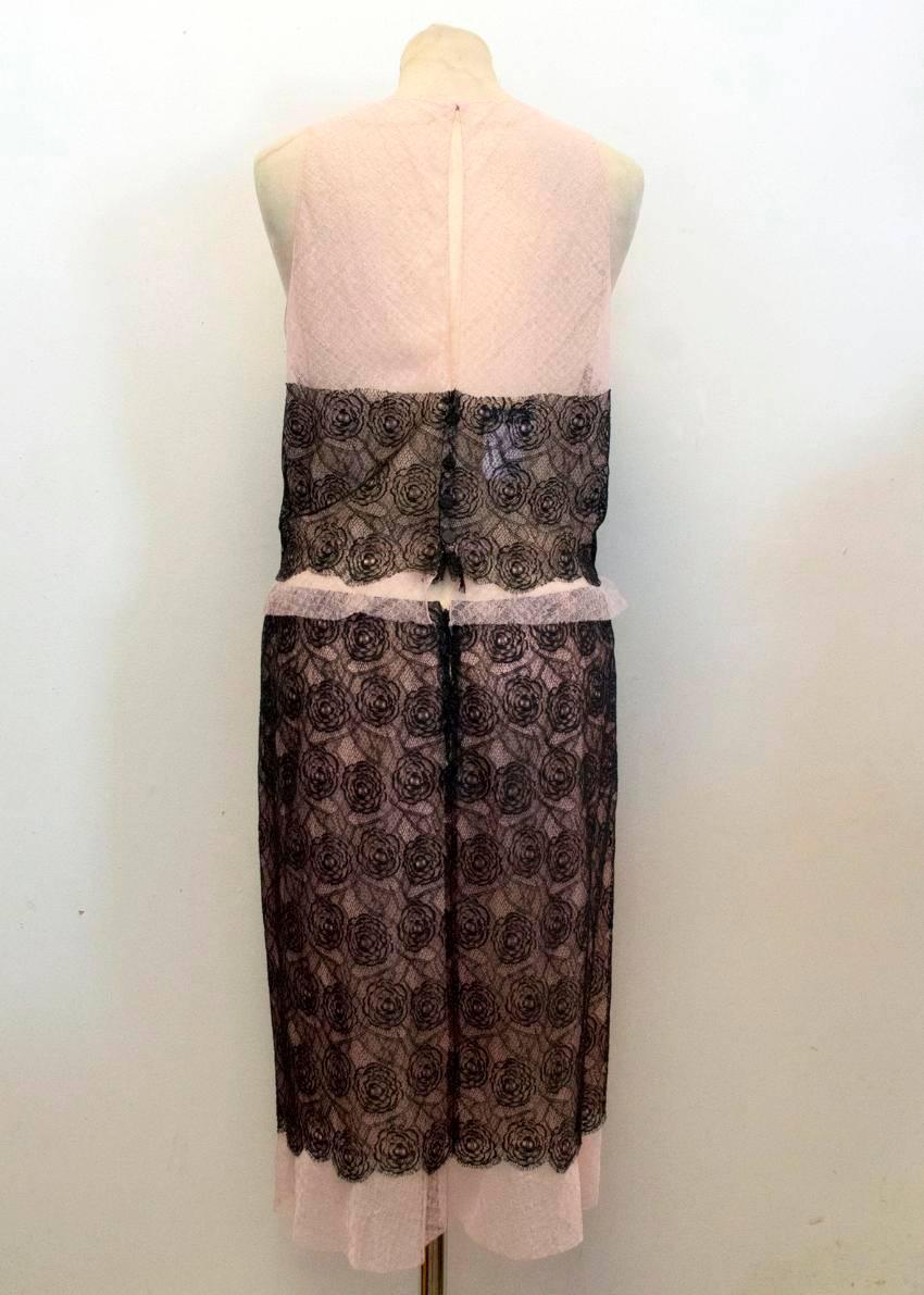 Chanel Black And Pink Lace Sheer Top With Matching Skirt  For Sale 2