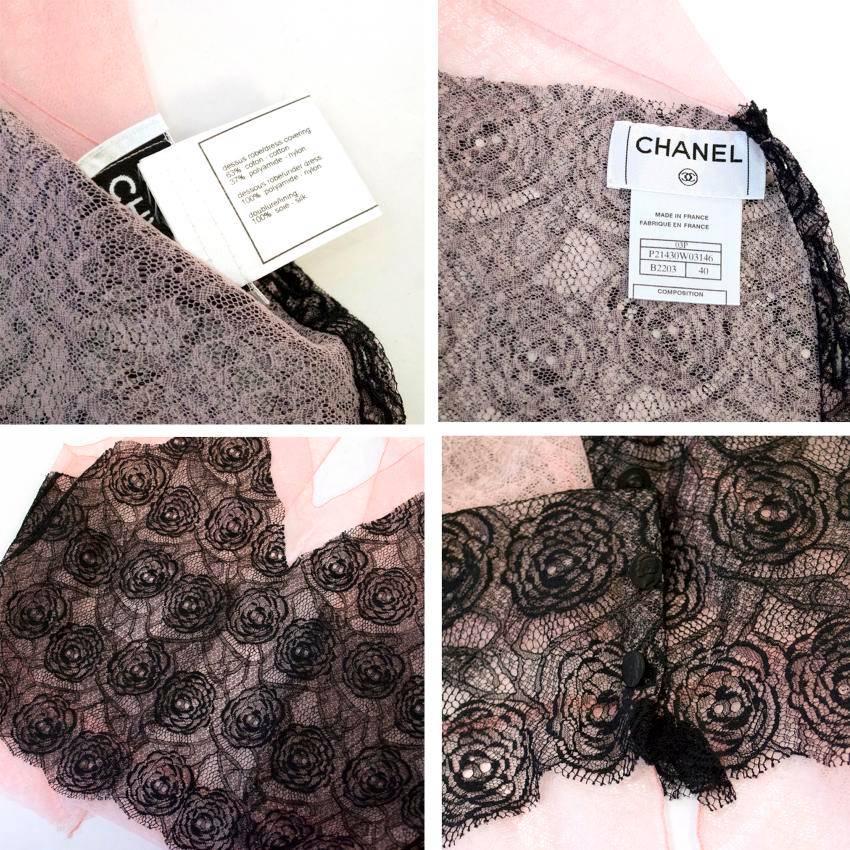 Chanel Black And Pink Lace Sheer Top With Matching Skirt  For Sale 4