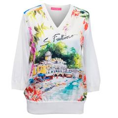 Dolce and Gabbana Cream Portofino Printed Silk Top 12