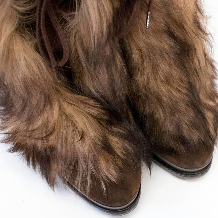 Ralph Lauren Collection Brown Shearling Lamb Fur Lace Up Boots For Sale 2