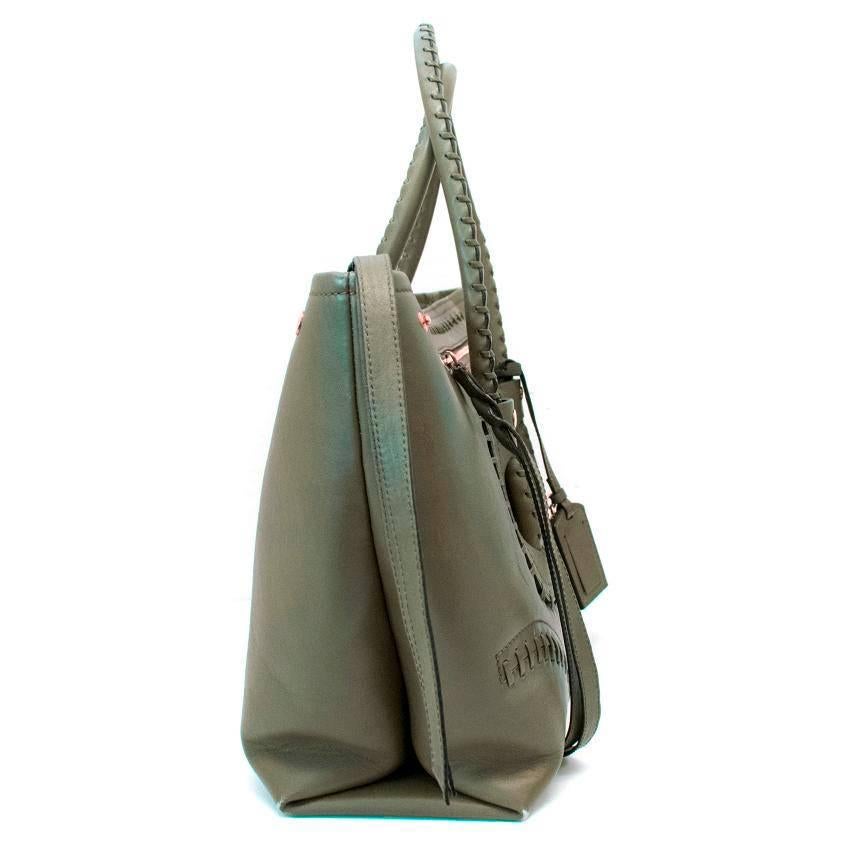 Gray Alexander McQueen Green Folk Large Tote Bag For Sale