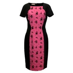  Michael Kors Black Bodycon Dress with Pink Lace Panel 