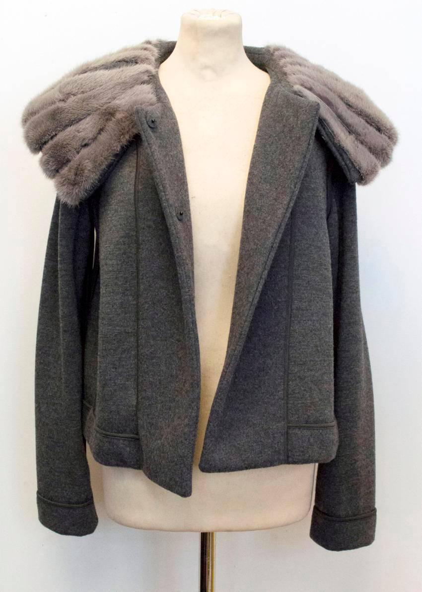 Pringle Of Scotland Grey Wool Jacket With Mink Collar In New Condition For Sale In London, GB
