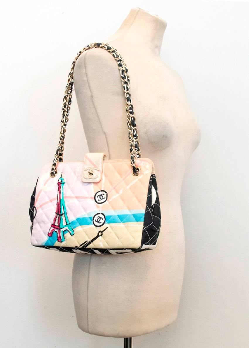 Chanel Vintage Canvas Embellished Flap Bag  For Sale 4