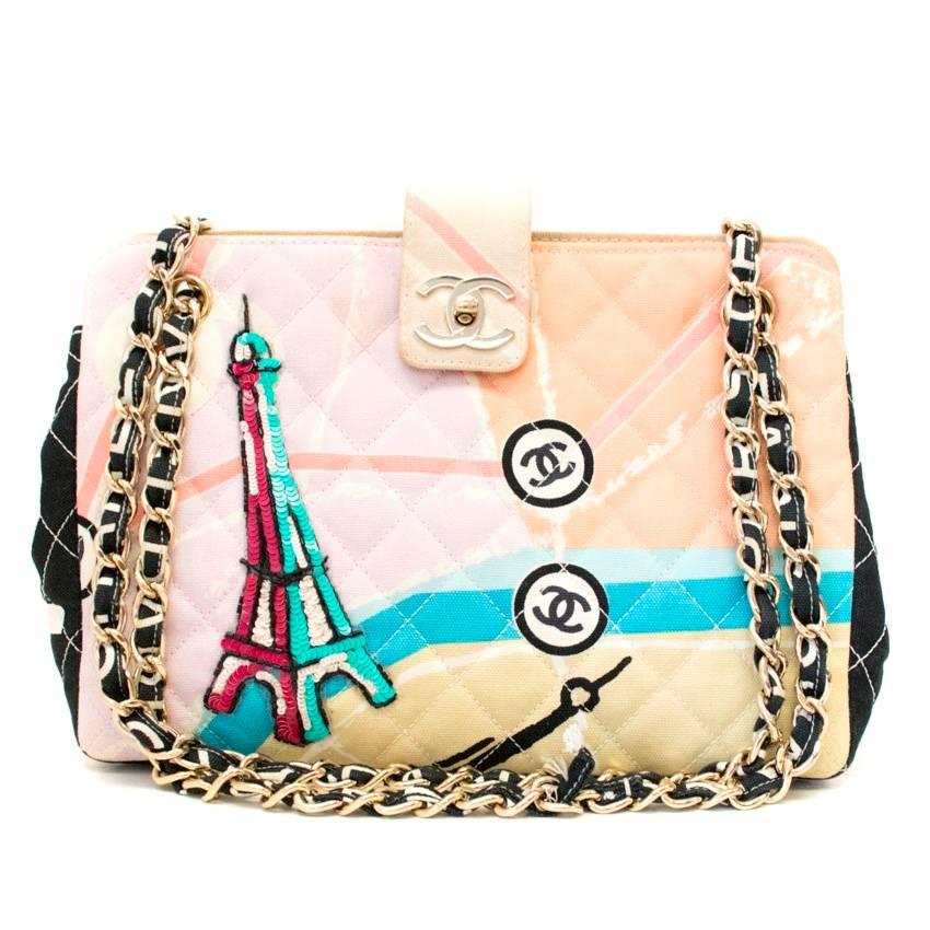 Chanel Vintage Canvas Embellished Flap Bag  For Sale 3