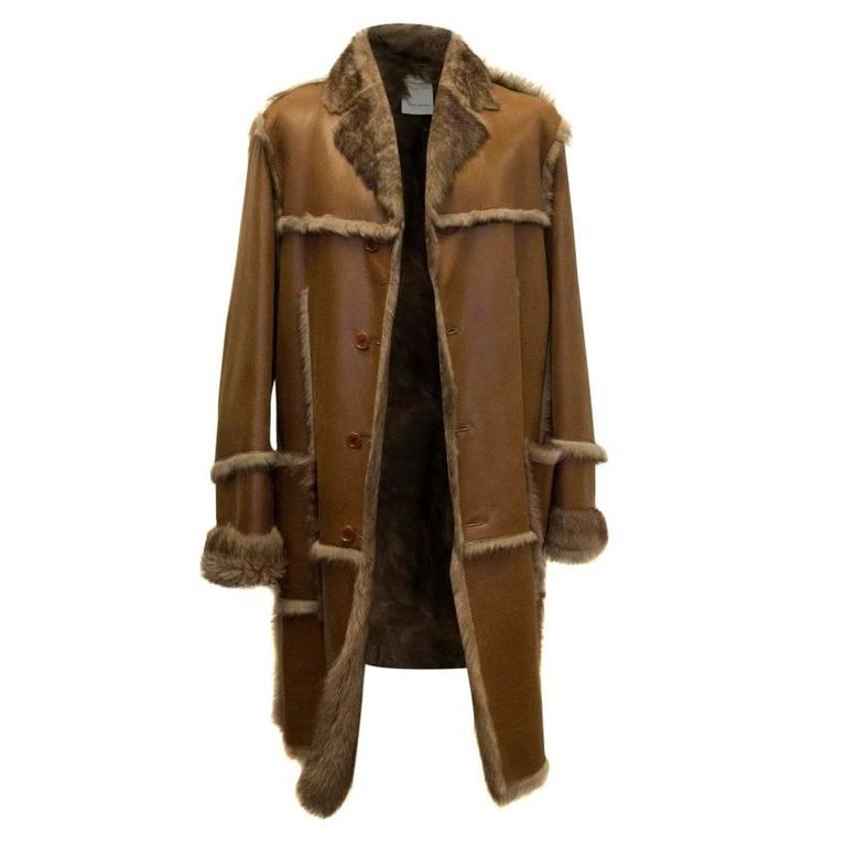 Dolce and Gabbana Mens Brown Leather Shearling Coat For Sale at 1stDibs ...