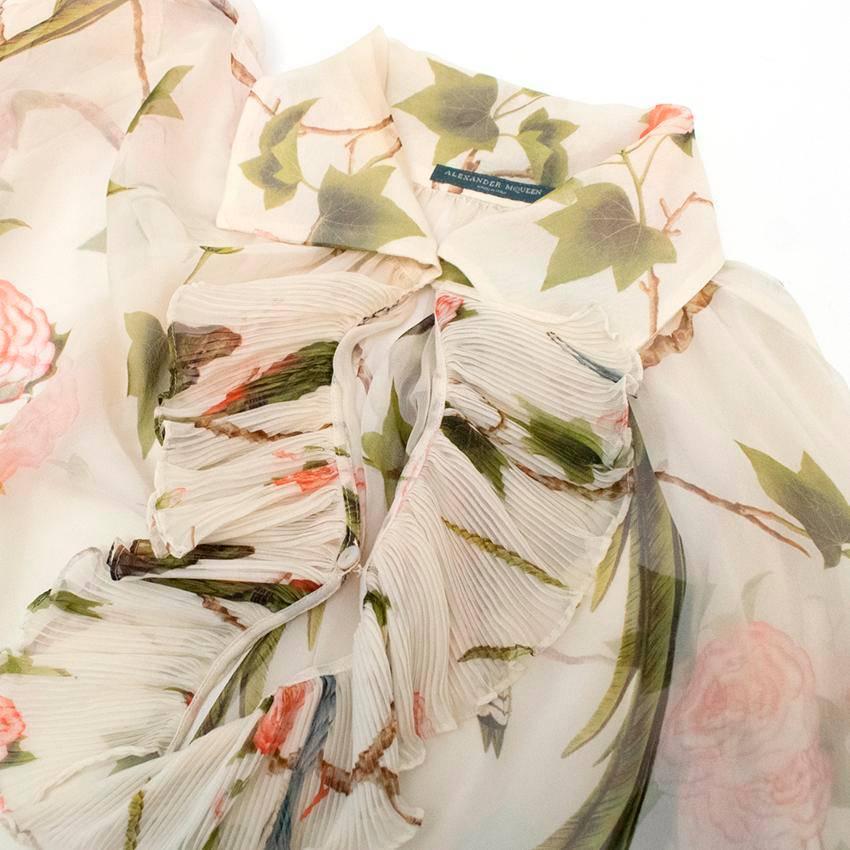 Alexander McQueen Floral Cream Sheer Blouse In Excellent Condition For Sale In London, GB