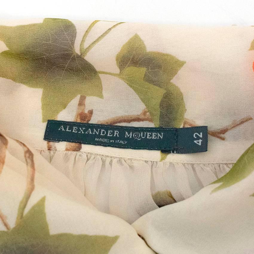 Beige Alexander McQueen Floral Cream Sheer Blouse For Sale